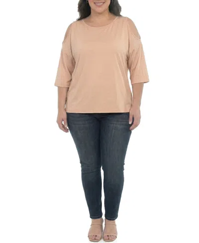 White Mark Plus Size Casual Cold Shoulder Pullover Top In Gold