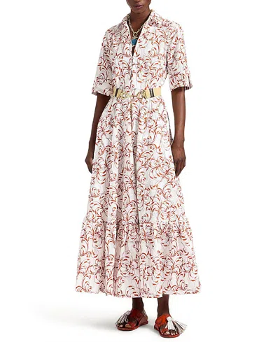 La Doublej San Pietro Tiered Embroidered Voile Maxi Shirt Dress In Multi