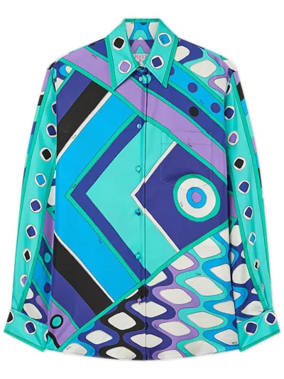 Pucci Vivara Silk Shirt Geometric Pattern In Multi