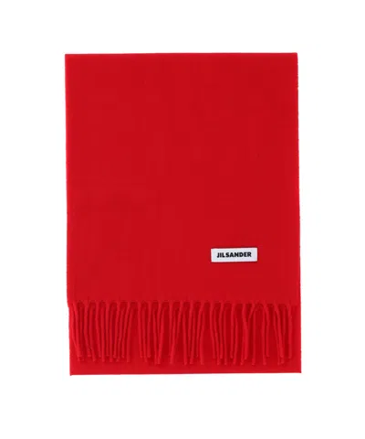 Jil Sander Rectangular Scarf Fringed Edges Refined Shape In Red