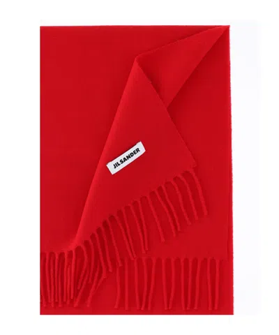 Jil Sander Rectangular Scarf Fringed Edges Refined Shape In Red