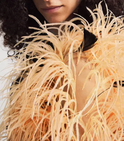 Lapointe Embellished Feather Overcoat In Yellow