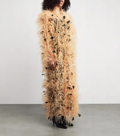 Lapointe Embellished Feather Overcoat In Yellow