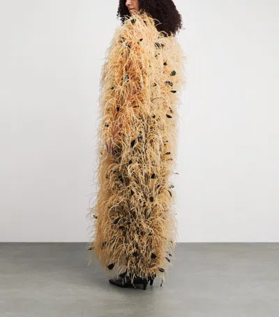 Lapointe Embellished Feather Overcoat In Yellow