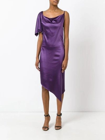 Shop Area Draped One Sleeve Dress In Purple