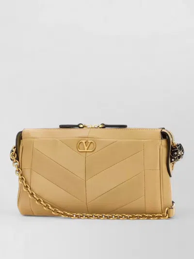Valentino Garavani Panthea Small Shoulder Bag In Nappa Leather With A Chevron Pattern In Brown