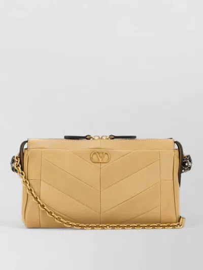 Valentino Garavani Panthea Small Shoulder Bag In Nappa Leather With A Chevron Pattern In Brown