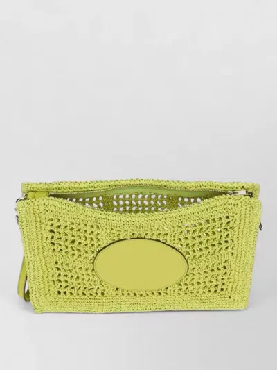 Tory Burch Hand Crocheted Raffia Rectangular Clutch Pouch In Yellow