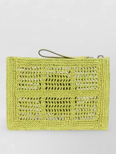 Tory Burch Hand Crocheted Raffia Rectangular Clutch Pouch In Yellow
