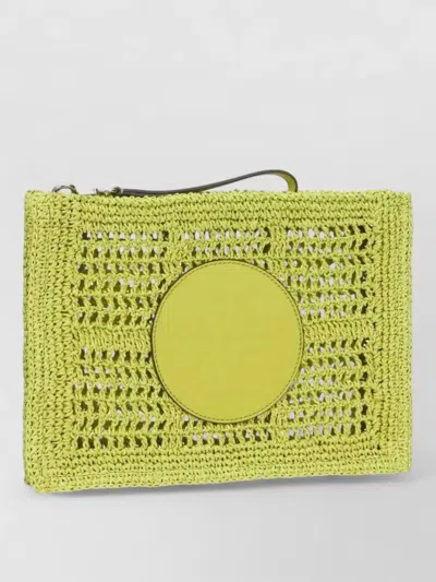 Tory Burch Hand Crocheted Raffia Rectangular Clutch Pouch In Yellow