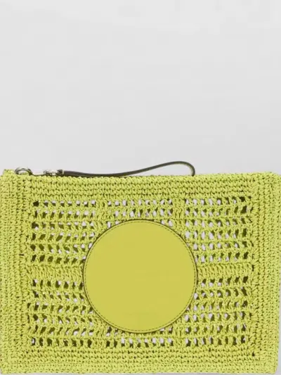 Tory Burch Hand Crocheted Raffia Rectangular Clutch Pouch In Yellow