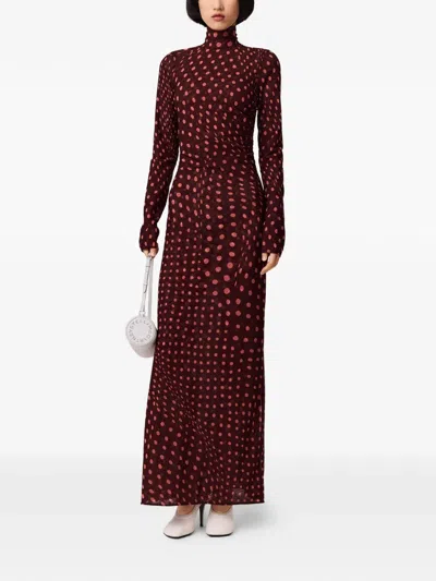 Stella Mccartney Turtleneck Polka Dot Mesh Long-sleeve Maxi Dress In Red