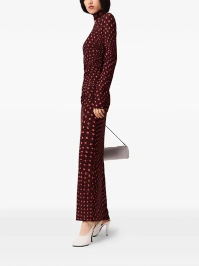 Stella Mccartney Turtleneck Polka Dot Mesh Long-sleeve Maxi Dress In Red
