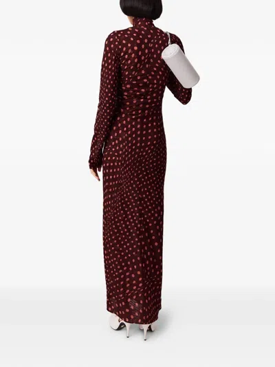 Stella Mccartney Turtleneck Polka Dot Mesh Long-sleeve Maxi Dress In Red