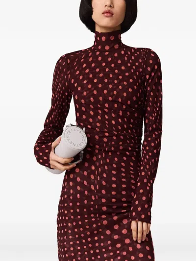 Stella Mccartney Turtleneck Polka Dot Mesh Long-sleeve Maxi Dress In Red