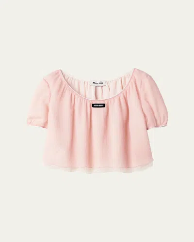 Miu Miu Layered Crinkle Silk Crop Top In Pink