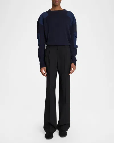 Balmain Navy Blue Twill Pant In Black