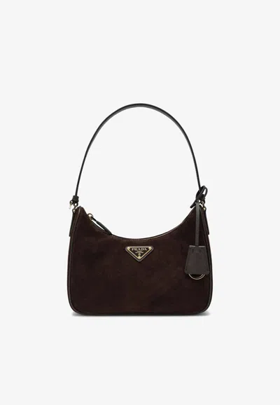 Prada Reedition 2005 Mini Bag In Moro Suede Leather In Brown