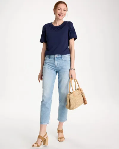 Chico's 3d Cutwork Knit Tee In Blue In Blue