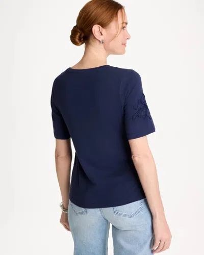 Chico's 3d Cutwork Knit Tee In Blue In Blue