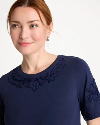 Chico's 3d Cutwork Knit Tee In Blue In Blue