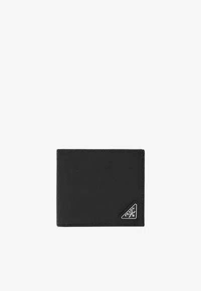 Prada Logo-plaque Saffiano Leather Wallet In Black