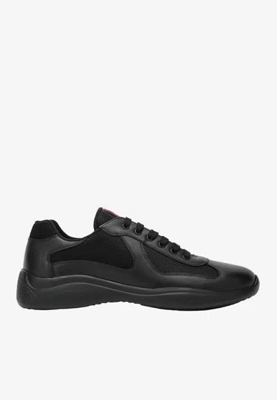 Prada Technical Sneakers Mesh Panels Rubber Sole In Black