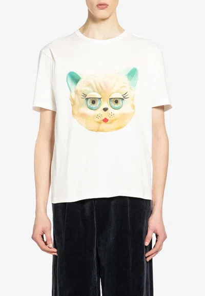 Valentino Cotton T-shirt With Le Chat De La Maison Print In White