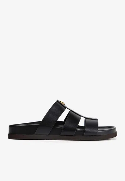 Valentino Studshield Calfskin Slides In Black