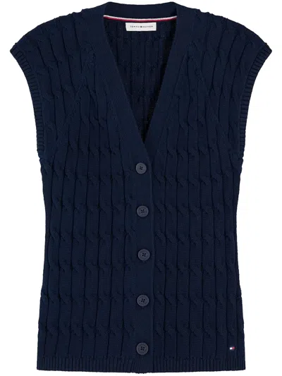 Tommy Hilfiger Cable-knit Sleeveless Cardigan In Blue