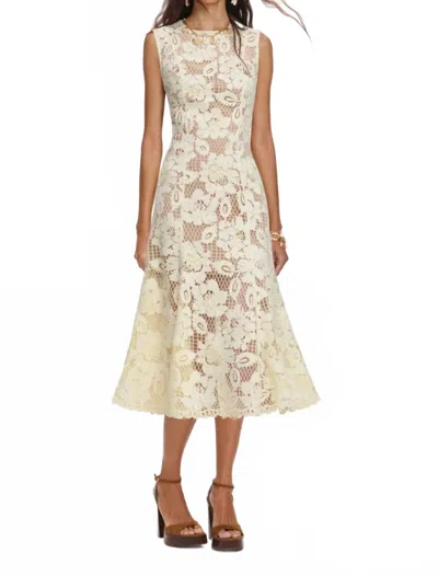 Self-portrait Midi Dress Yellow Crochet Lace With Yellow Cotton Lace For Women In Multi