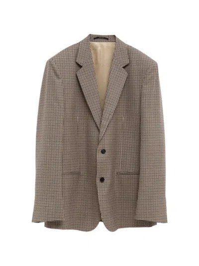 Gucci Gingham Wool Single-breasted Jacket In Brown