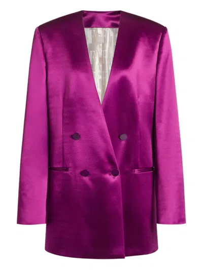 Alberta Ferretti Double-breasted Shiny Satin Jacket With Magenta Finish In Purple