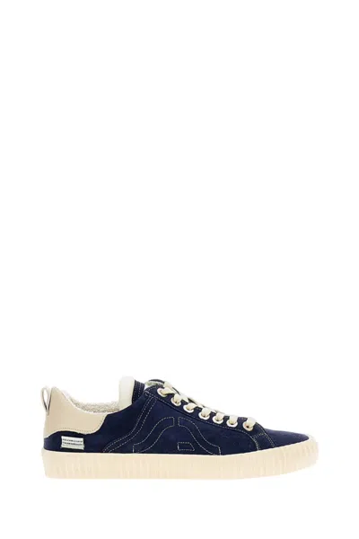 Springa Suede Embroidered Sneakers In Blue