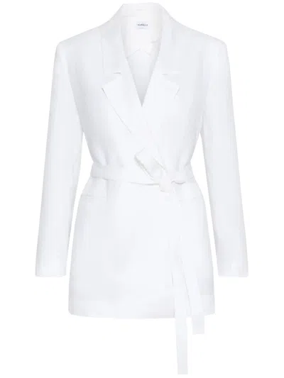 Marella Black Mllmodico Structured Belted Linen Jacket In White