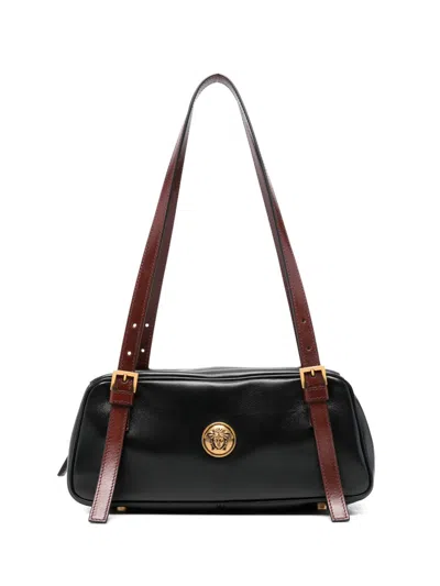 Versace Rectangular Handbag In Smooth Silk And Nylon In Black