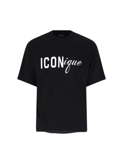 Dsquared2 Black T-shirt Iconique Loose Fit With Round Neck And Logo Print On The Front In Mens Cotton In Black