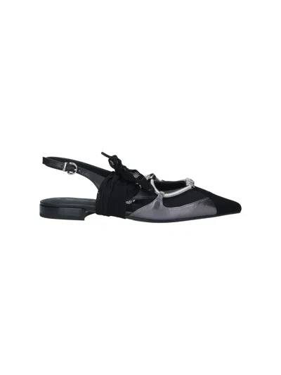 Pinko Gianira Black Ballerinas With Pointed Toe And Decorative Ankle Band In Leather And Fabric Blend Woma