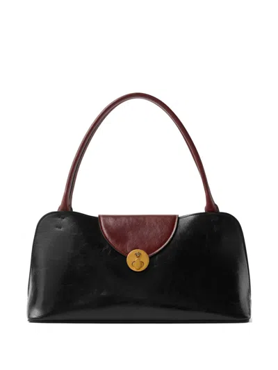Versace Vivian Medium Two-tone Textured-leather Shoulder Bag In Black