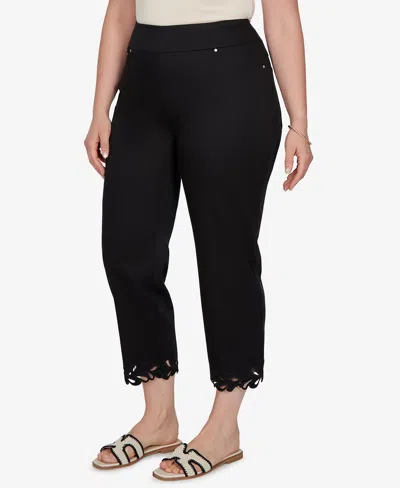 Ruby Rd. Plus Size Embroidered Cutout Denim Ankle Pants In Black