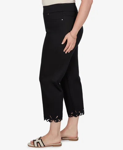 Ruby Rd. Plus Size Embroidered Cutout Denim Ankle Pants In Black