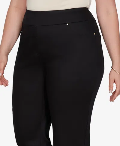 Ruby Rd. Plus Size Embroidered Cutout Denim Ankle Pants In Black