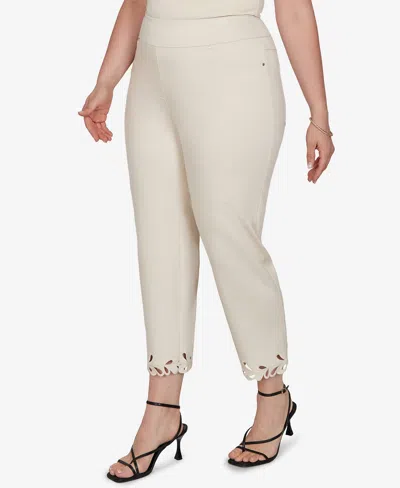 Ruby Rd. Plus Size Embroidered Cutout Denim Ankle Pants In Gray