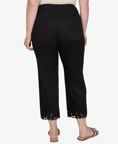 Ruby Rd. Plus Size Embroidered Cutout Denim Ankle Pants In Black