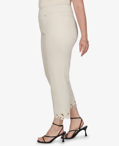 Ruby Rd. Plus Size Embroidered Cutout Denim Ankle Pants In Gray