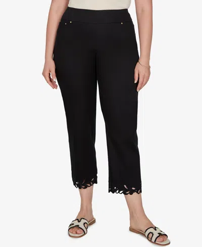 Ruby Rd. Plus Size Embroidered Cutout Denim Ankle Pants In Black
