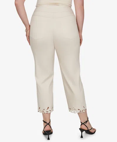 Ruby Rd. Plus Size Embroidered Cutout Denim Ankle Pants In Gray