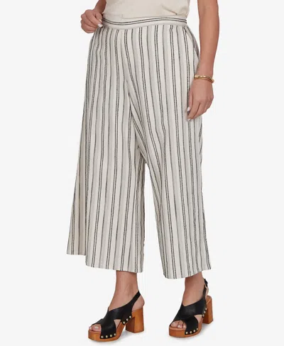 Ruby Rd. Plus Size Textured Stripe Elastic Waist Cropped Pants In Multi