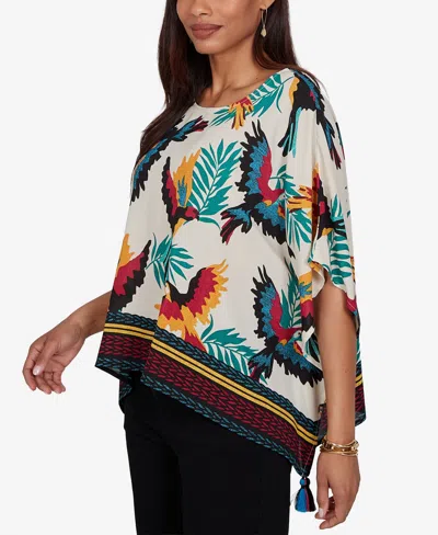 Ruby Rd. Petite Paradise Birds Printed Crepe Blouse In Multi