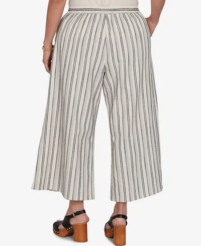 Ruby Rd. Plus Size Textured Stripe Elastic Waist Cropped Pants In Multi